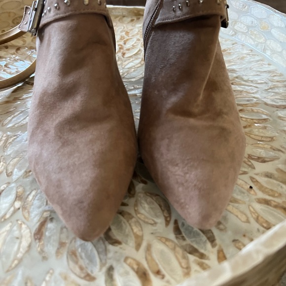 Tan Suede Studded Buckle Boots - Picture 4 of 5